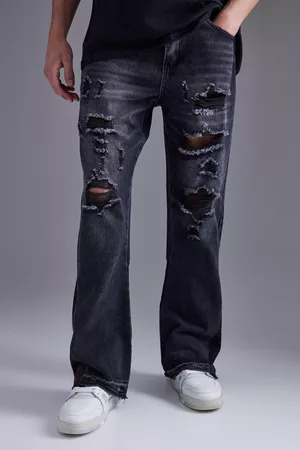 Boohoo Dames Bootcut - Bandana Pannel Ripped Flare Jeans, Washed Black
