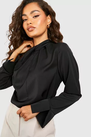 Boohoo Dames Blouses - Fluid Woven Knot Detail Blouse, Black