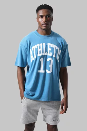 Boohoo Heren Sportshirts - Man Active Athletic 13 Oversized Overdye T-Shirt, Blue