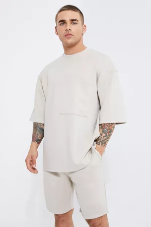 Boohoo Dames T-shirts - Oversized Half Sleeve Scuba T-Shirt And Short Set, Stone