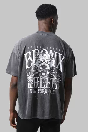Boohoo Heren Sportshirts - Man Active Oversized Bronx Barbell T-Shirt, Charcoal