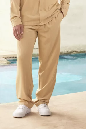 Boohoo Dames Broeken - Elastic Waist Relaxed Pinstripe Trouser, Stone