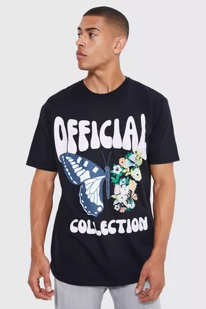Boohoo Dames Lange mouw - Oversized Official Floral Butterfly T-Shirt, Black