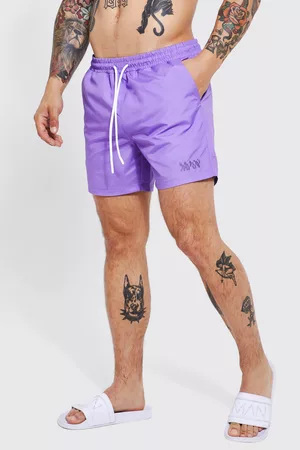 Boohoo Heren Shorts - Mid Length Plain Man Swim Shorts, Purple