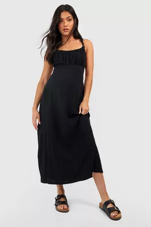 Boohoo Dames Midi jurken - Maternity Linen Look Tie Strap Midaxi Dress, Black