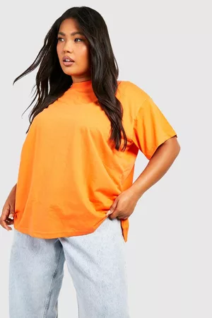 Boohoo Dames T-shirts - Plus Brights Oversized Crew Neck Basic Cotton T-Shirt, Orange