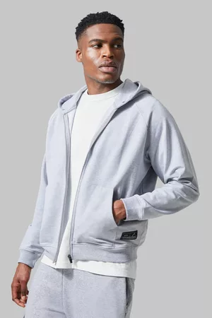 Boohoo Heren Sport sweaters - Man Active Boxy Zip Through Raglan Hoodie, Grey Marl