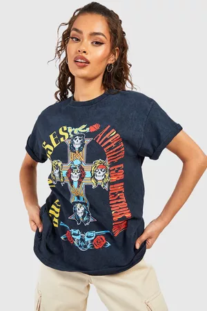 Boohoo Dames T-shirts - Guns N Roses Roll Sleeve Band T-Shirt, Black