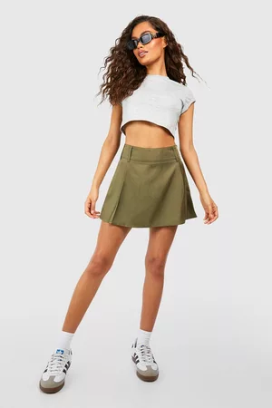 Boohoo Dames Korte rokken - Box Pleated Micro Mini Skirt, Khaki