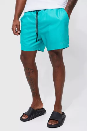Boohoo Heren Shorts - Plus Mid Length Plain Man Swim Shorts, Green