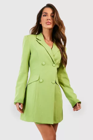 Boohoo Dames Blazer Jurken - Button Detail Blazer Dress, Lime