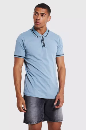 Boohoo Dames Poloshirts - Slim Concealed Zip Official Polo, Dusty Blue
