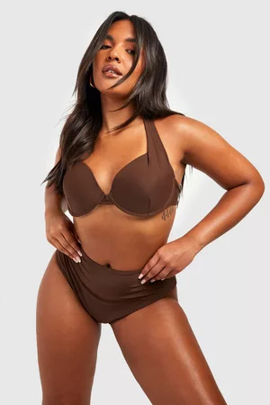 Boohoo Dames Bikini's - Plus Curve Enhance Smoothing Underwire Bikini, Chocolate