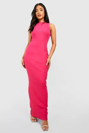 Boohoo Dames Lange jurken - Petite Premium Rib Slash Neck Maxi Dress, Hot Pink
