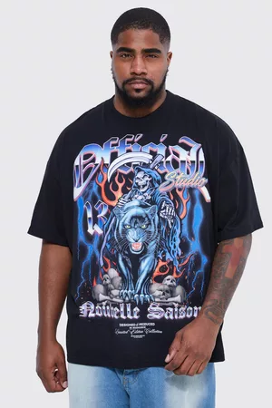 Boohoo Dames Lange mouw - Plus Oversized Panther Graphic T-Shirt, Black