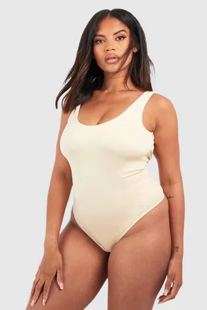 ASOS DESIGN - Naadloze body met lage rug en lage ronde hals in taupe