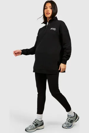 Boohoo Zwangerschap Oversized Trui Met Korte Rits En Geribbelde Leggings Set