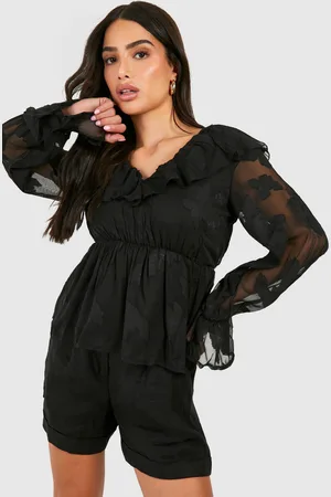Boohoo Petite Gesmokte Bloemenprint Top Met Franjes