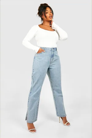 Boohoo Plus Basic Jeans Met Split En Rechte Pijpen