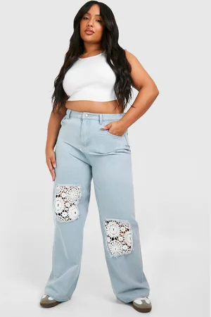Boohoo Plus Gehaakte Mix Wide Leg Jeans