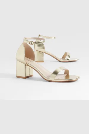 Boohoo Brede Lage Metallic Blokhakken Met Dunne Bandjes