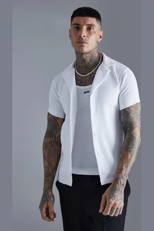 Boohoo Geplooid Muscle Fit Overhemd Met Revers Kraag