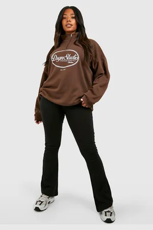 Boohoo Plus Katoenen Jersey Yoga Broek Met Gevouwen Tailleband En Wijde Pijpen