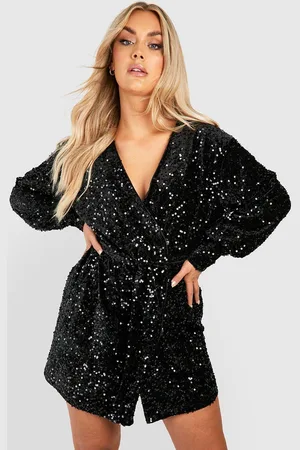 Boohoo Plus Fluwelen Glitter Wikkel Jurk Met Pailletten