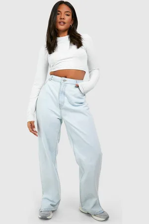 Boohoo Plus Basic High Waist Jeans Met Split En Rechte Pijpen
