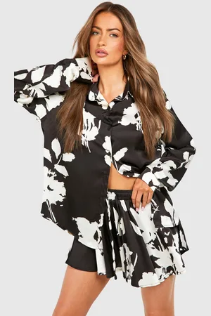 Boohoo Baggy Mono Bloemenprint Overhemd En Wijde Shorts