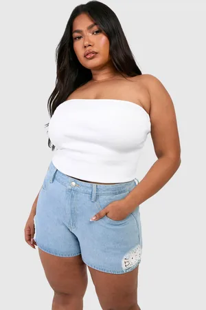 Boohoo Plus Gehaakte Denim Shorts