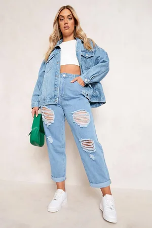 Boohoo Plus Versleten Gescheurde Mom Jeans