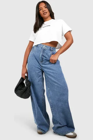 Boohoo Plus Basic High Waist Wide Leg Jeans