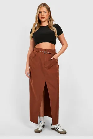 Boohoo Plus Geweven Maxi Rok Met Ceintuur En Metalen Ringetjes