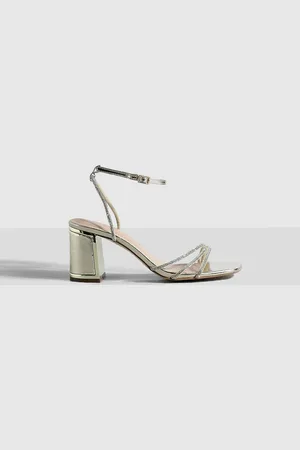 Boohoo Tweedelige Metallic Versierde Sandalen Met Blokhakken