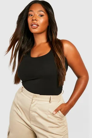Boohoo Plus Katoenen Mouwloze One Piece Met Lage Ronde Hals