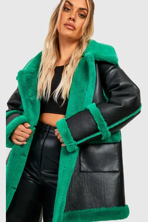 Boohoo Plus Long Line Aviator Jacket Met Contrasterende Zoom