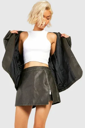 Boohoo Gebleekte Leren Skorts Met Zijrits