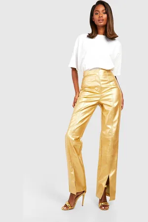 Boohoo Matte Nepleren Metallic Broek Met Split