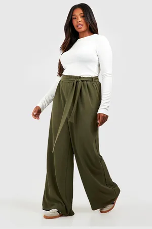 Boohoo Plus Geweven Wide Leg Broek Met Textuur En Ceintuur