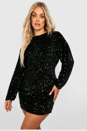 Boohoo Plus Loshangende Jurk Met Pailletten En Vleermuismouwen