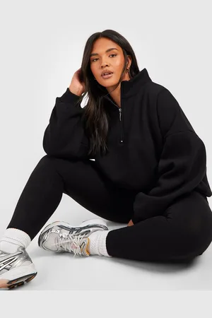 Boohoo Plus Oversized Trui Met Korte Rits En Leggings Set