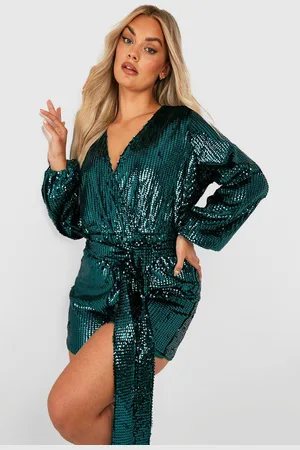 Boohoo Plus Fluwelen Glitter Romper Met Pailletten En Ceintuur