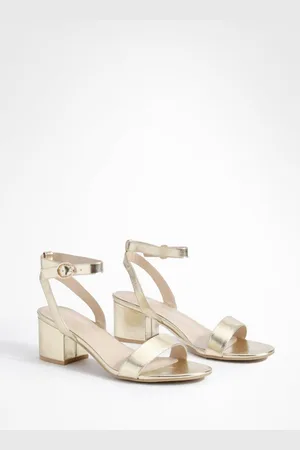 Boohoo Brede Lage Metallic Blokhakken Met Dunne Bandjes