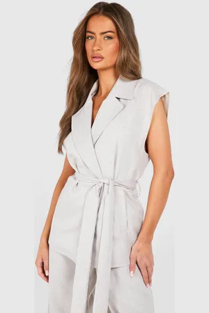 Boohoo Losse Mouwloze Linnen Look Blazer Met Ceintuur