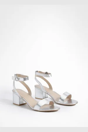 Boohoo Brede Lage Metallic Blokhakken Met Dunne Bandjes