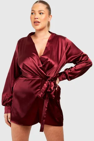 Boohoo Plus Losse Geplooide Satijnen Wikkel Romper