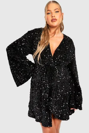 Boohoo Plus Gedraaide Fluwelen Glitter Jurk Met Pailletten