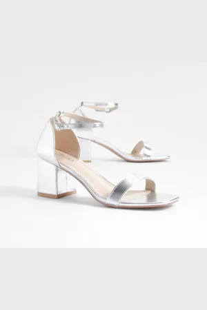 Boohoo Brede Lage Metallic Blokhakken Met Dunne Bandjes