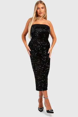 Boohoo Plus Strapless Midaxi Jurk Met Kwastjes En Pailletten